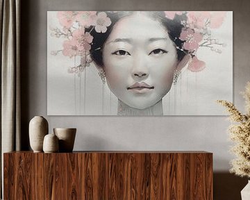 Femme japonaise avec une fleur de cerisier (Sakura) dans les cheveux sur Studio Pieternel