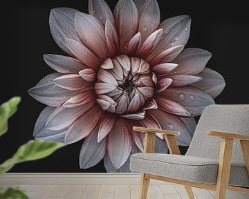 White-red dahlia with raindrops by Adje Photography