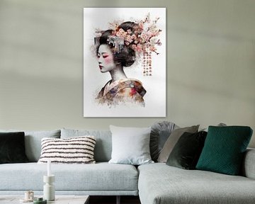 Delicate Portrait of a Winter Geisha van J.O. Han