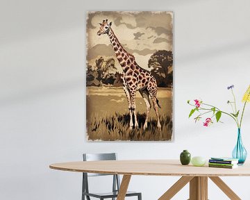 Vintage giraffe painting in sepia by Imperial Art House