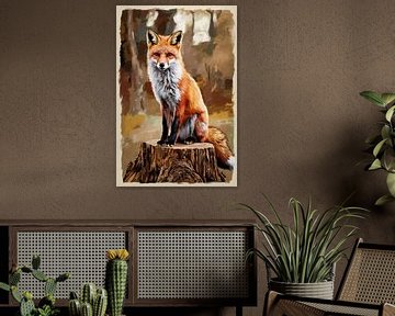 Fox on tree stump in forest by Imperial Art House