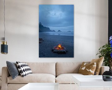 Campfire on deserted beach