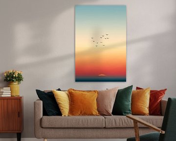 Zonsondergang met silhouet vogels van Imperial Art House