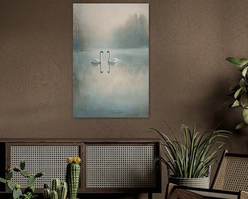 Zwanen op een mistig meer van Imperial Art House