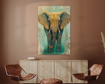 Goldener Elefant auf Türkis von Imperial Art House