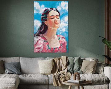 Vrouw in vredige wolkenlucht van Imperial Art House