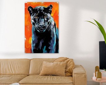 Zwarte panter kunst op oranje van Imperial Art House