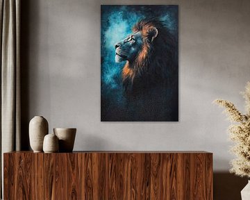 Majestätischer Löwe in Blau und Orange