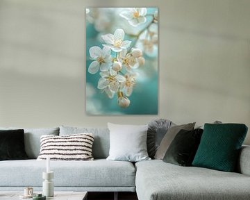 Witte bloesems op blauwe achtergrond van Imperial Art House
