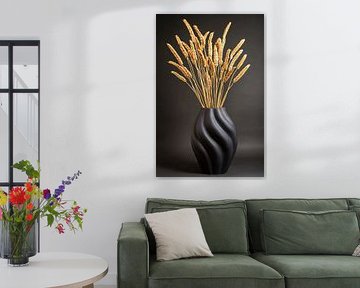 Blé sec dans un vase noir