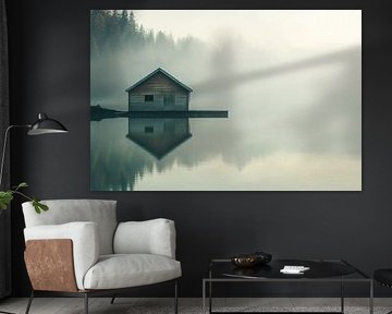 Cabin on calm lake by Imperial Art House