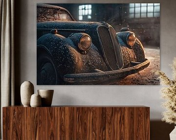 Vintage car in dusty garage