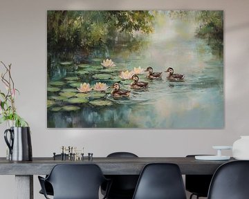 Canards dans un étang de repos