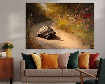 Schildpad wandelt langs bloemen van Imperial Art House