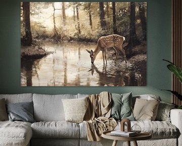 Hert bij kalme bosbeek van Imperial Art House