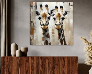 Vriendelijk dubbelportret van giraffen van Color Square