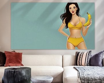 Vrouw in gele bikini met banaan van Frank Heinz