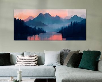 Bergmeer zonsondergang van Poster Art Shop