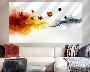 Esdoornbladeren in de rook van herfstkleuren