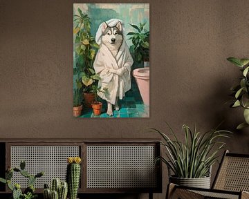Hond in badjas van Poster Art Shop