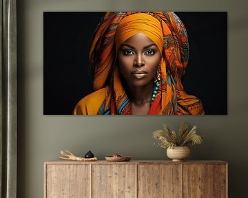 Portrait of an African woman with a colourful headscarf on a black background by Animaflora PicsStock