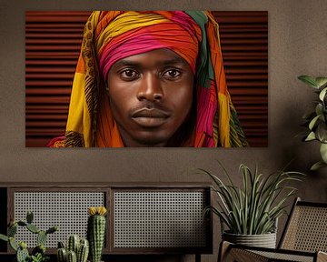 Portret van een Afrikaanse man met een kleurrijke hoofddoek van Animaflora PicsStock