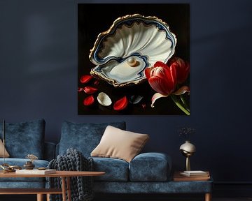 Oyster with pearl romantic style.