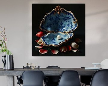 Oyster with pearl delft blue art.