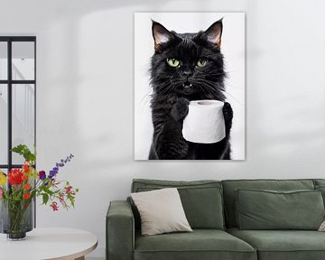 Zwarte kat met toiletpapier van haroulita
