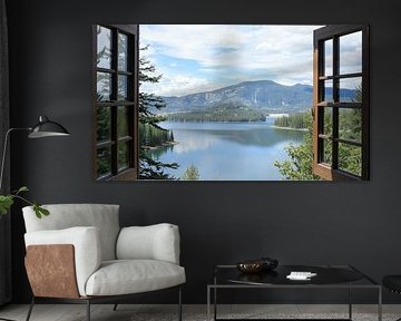 Window view of a lake by Wandbilder-Shop