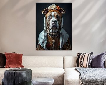 Pitbull dog in clothes