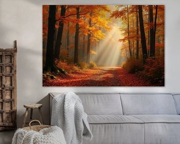 Kleurrijk herfstparadijs: Bos in gloeiend goud van Wandbilder-Shop