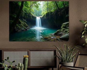 Verborgen waterval in de dichte jungle: een plek vol geheimen van Wandbilder-Shop