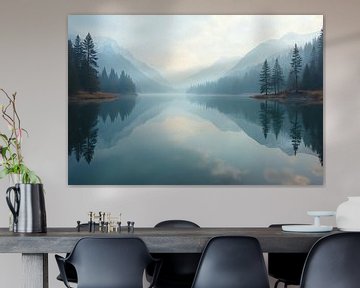 Stilstaand meer en reflecterend landschap: een moment van rust van Wandbilder-Shop