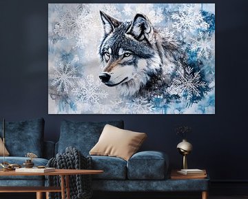 Wolf omgeven door sneeuwvlokken van Imperial Art House