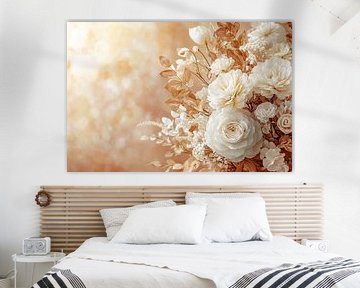 Ivory flowers and golden leaves