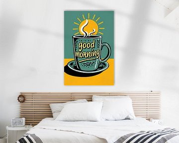 "Goedemorgen" Koffiekopje met zonnetje van Wandbilder-Shop