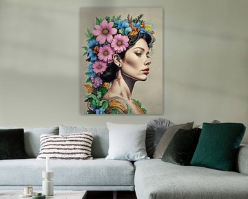 Ingekleurde bewerking van een portret van een vrouw van Humphry Jacobs