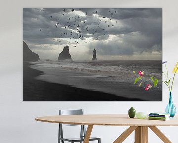 cloud cover at black beach in iceland