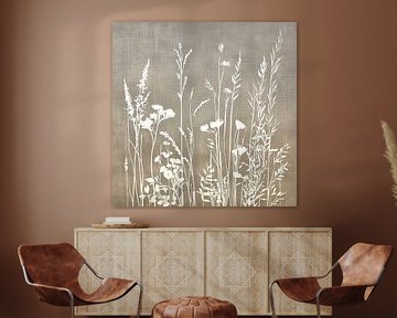 White wildflowers on Linen grey beige by Bianca ter Riet