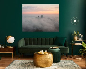 Ijssel tower in the mist, with sunrise by Thomas Bartelds