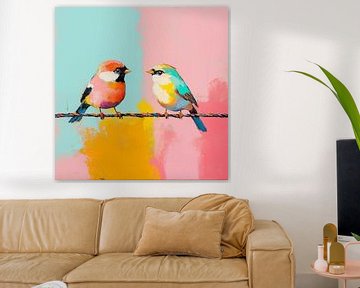 2 Vogels op een kabel kleurrijk van TheXclusive Art