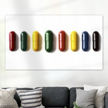 Kleurrijke pillen op een witte achtergrond van Frank Heinz