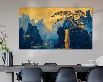Gouden blauwe fontein panorama