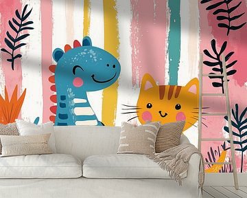 Dinosaur and an orange cat doodle