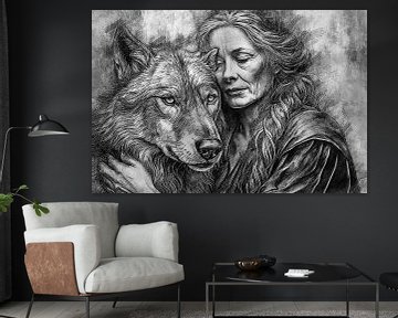 De oude vrouw en de wolf a.k.a. The Wolfwoman (kunst) van Art by Jeronimo