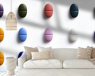 Kleurrijke pillen op een witte achtergrond