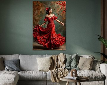 In een werveling van rode bloesems van Klaus Tesching - Art-AI