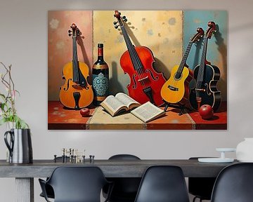 Stilleven met muziekinstrumenten van Wandbilder-Shop