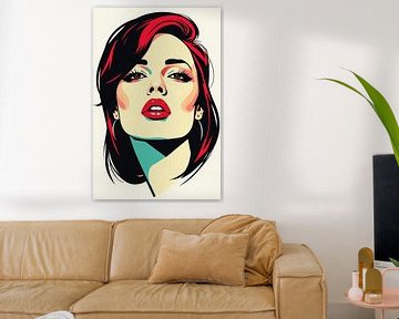 Pop-art meisje met rode lippen van Wandbilder-Shop